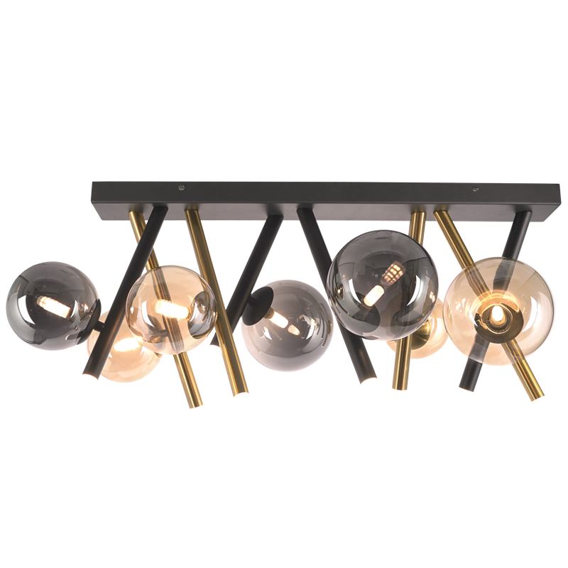Antique Brass 7-Light 3-CCT G9 Ceiling Fitting with Amber and Smoke Glass, 830mm (CF485)