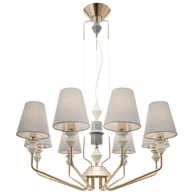 Champagne Gold 8-Light E14 IP20 Chandelier with Grey Fabric Shades, 815mm (CH705)