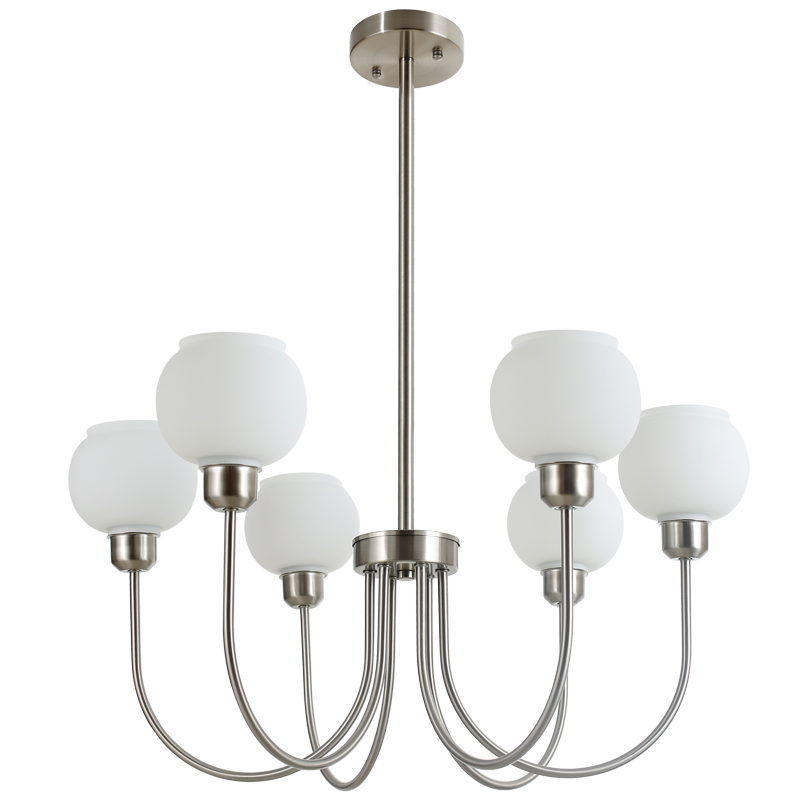 Satin Chrome 6-Light ES Chandelier with White Glass, 680mm (CH716/6)