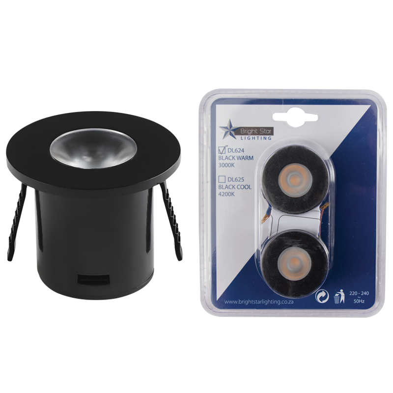 Black 1W 3000K IP20 Circular LED Star Light, 30mm Cut-Out (DL624)