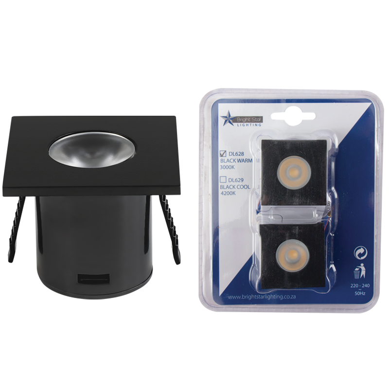 Black 1W 3000K IP20 Square LED Star Light, 30mm Cut-Out (DL628)