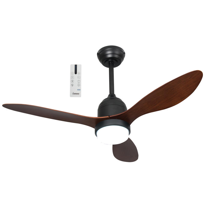 Black and Dark Wood 42-inch 20W DC IP65 Ceiling Fan with 15W 3-CCT LED and Remote (FCF124)