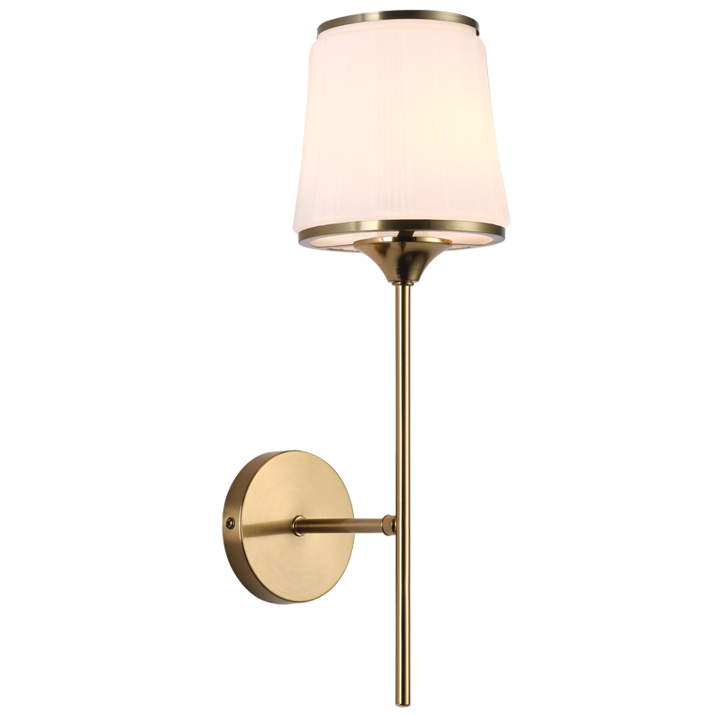 Brass E14 Wall Fitting with Fluted White Glass Shade, 425mm (WB707/1)
