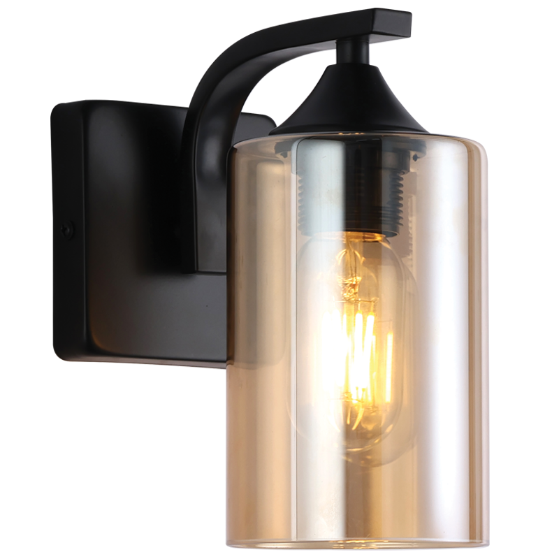 Black ES Wall Fitting with Amber Glass, 195mm (WB709/1)
