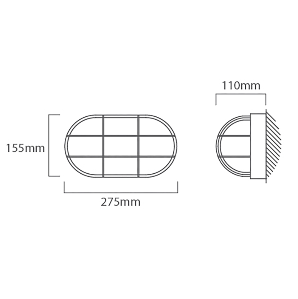 B301 bulkhead light dimensions 275 by 155 by 110mm