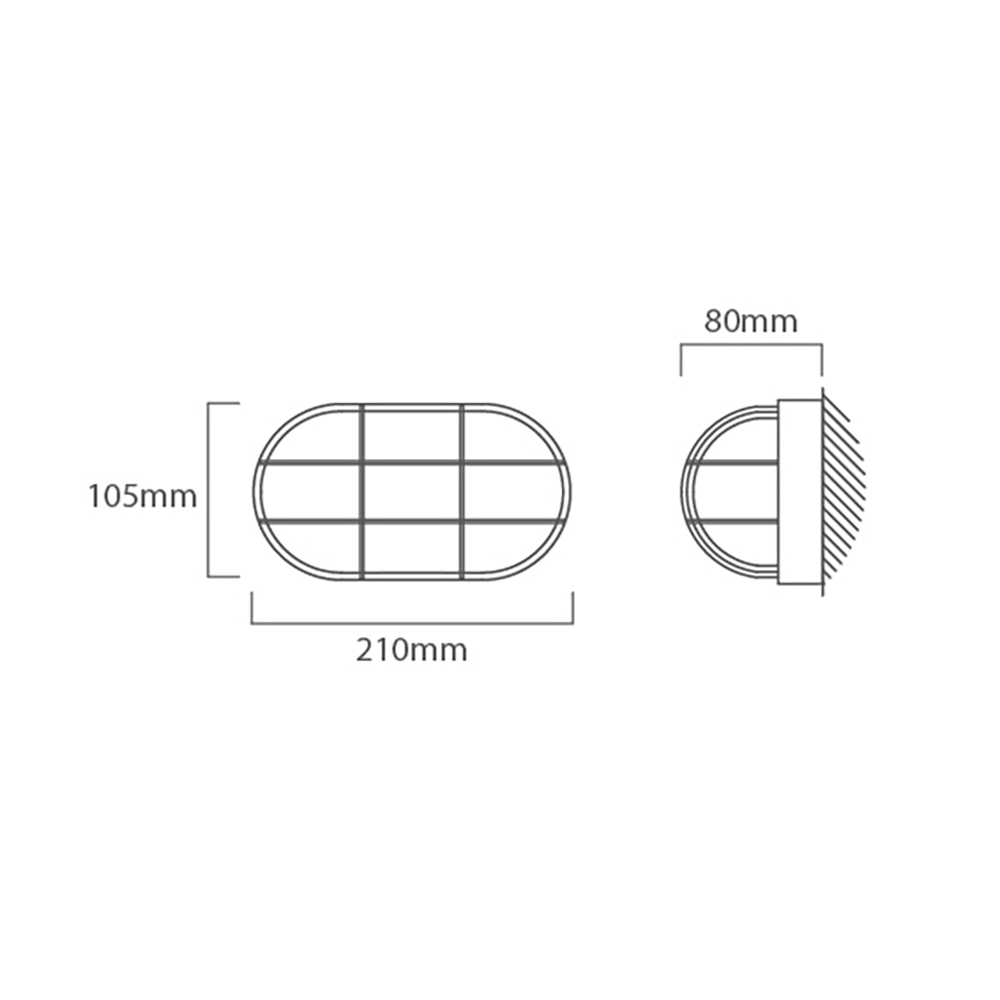 B302 bulkhead light dimensions 210 by 105 by 80mm