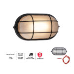 Black oval grid braai bulkhead light 210mm B302